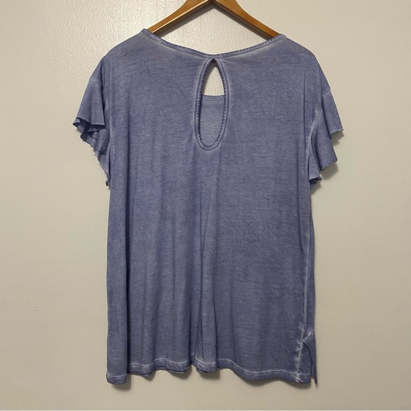 Susina Womens XL Top Asymmetrical Ruffle Keyhole Flutter Coastal Whimsical Flowy - Picture 3 of 10